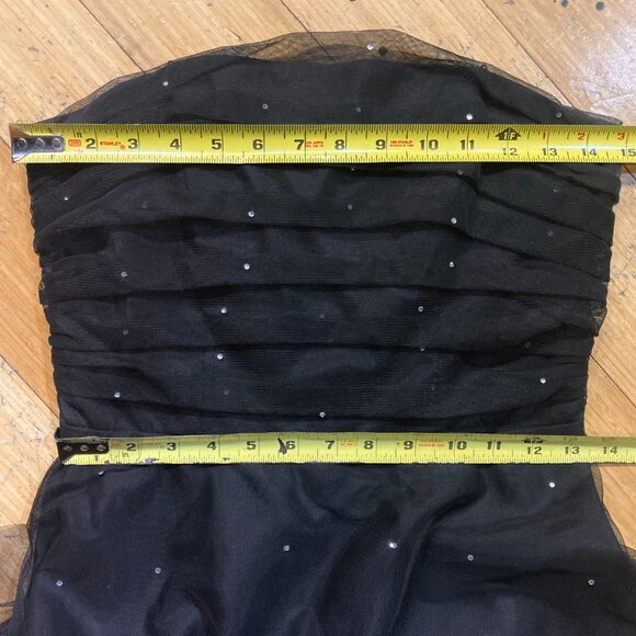 Vtg 90s Y2K Black Tulle Retro 50s Pinup Strapless Prom Tea Cupcake Swing Dress - Picture 6 of 7